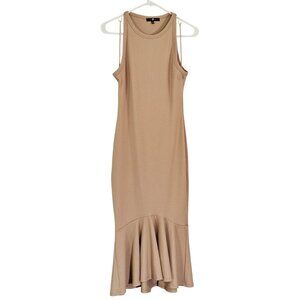 7 For All Mankind Midi Dress Rib Knit Stretch Ruffle - Nude Beige - sz M - EUC